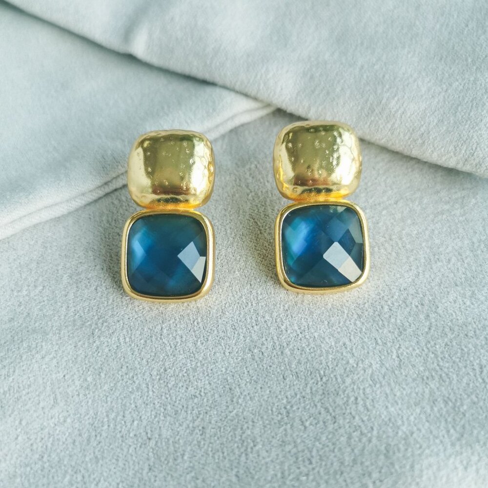 Julie Vos Catalina Gold Chalcedony Blue Earrings (no dust bag)
